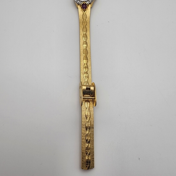Vintage Elgin Gold Tone Ruby & White Sapphire Watch main image 4